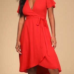Brigt red midi wrap dress.Perfect condition